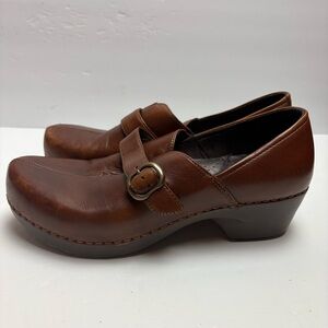 Dansko Tamara Brown Leather Mules Clogs Buckle Women’s size 41 10.5